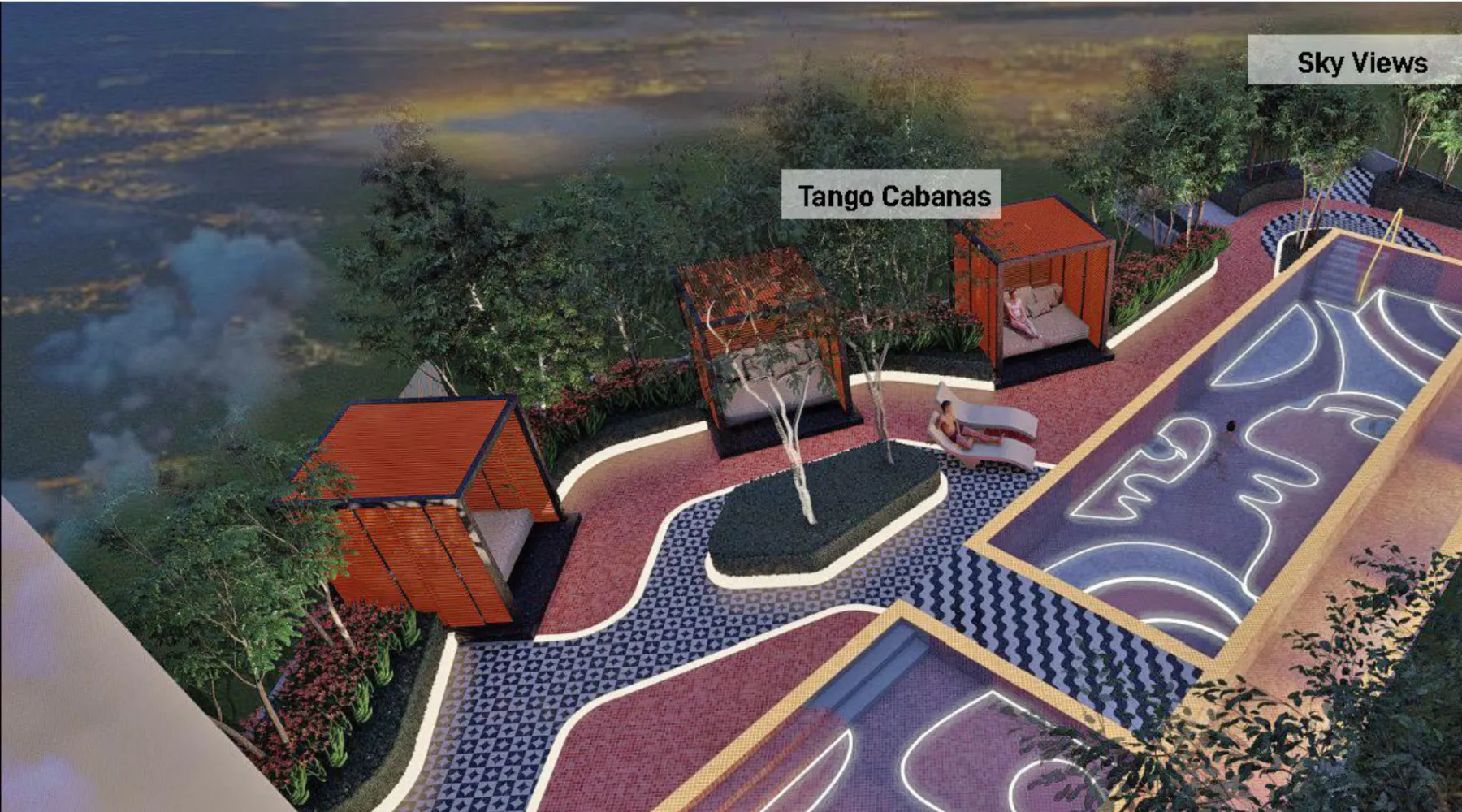 Centrix KLCC aqua Sonata pools and Tango cabanas on Level 45, artist's impression