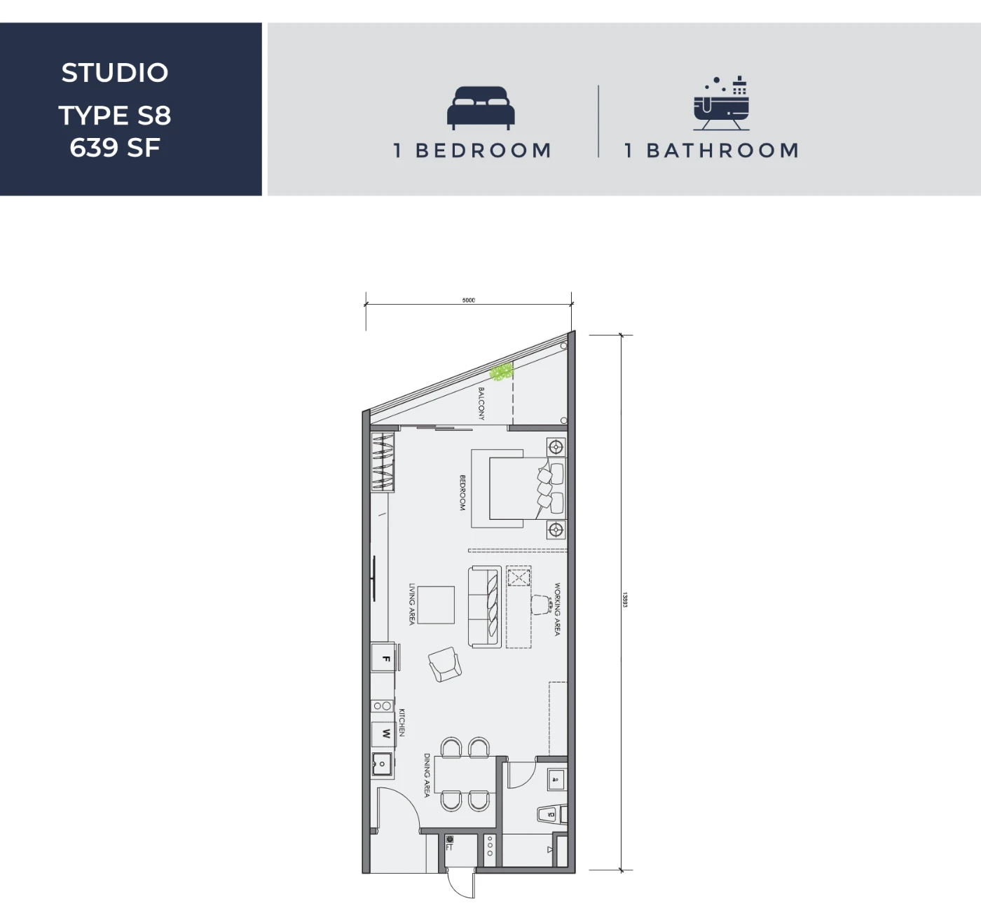 Centrix KLCC floor plan Studio Type S8, 639 sq ft, 1 bed, 1 bath