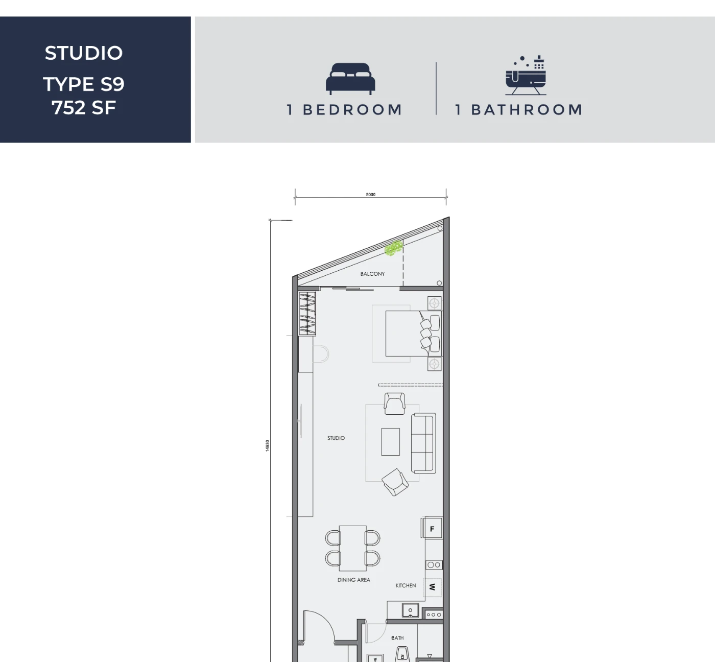 Centrix KLCC floor plan Studio Type S9, 752 sq ft, 1 bed, 1 bath